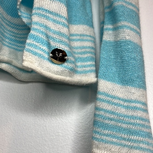 Lilly Pulitzer 100% Linen Alana Sweater in Coconut Row Stripes Aqua Blue Small - Picture 6 of 9